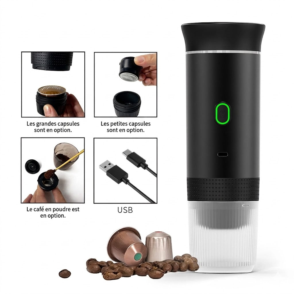 Portable, cordless, rechargeable espresso coffee maker