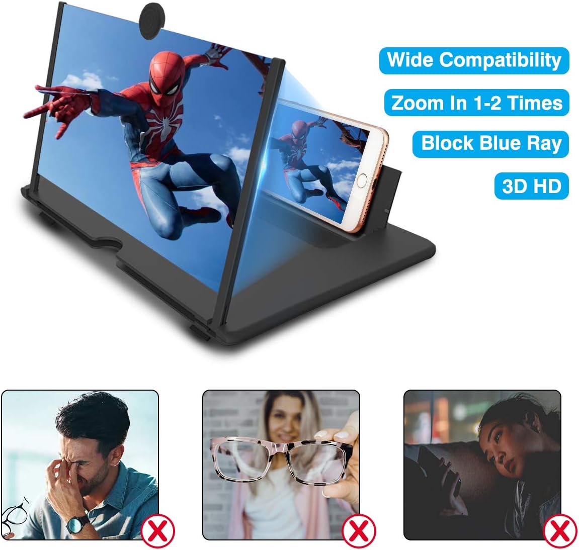 Loupe écran de téléphone portable 12 pouces HD 3D pliable - Amplificateur vidéo