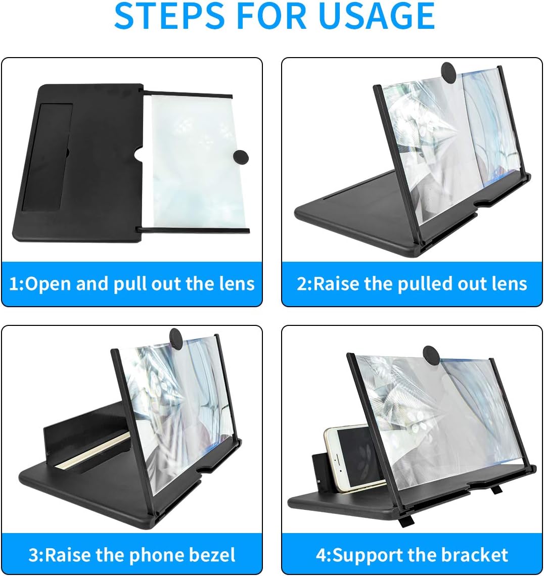 Loupe écran de téléphone portable 12 pouces HD 3D pliable - Amplificateur vidéo